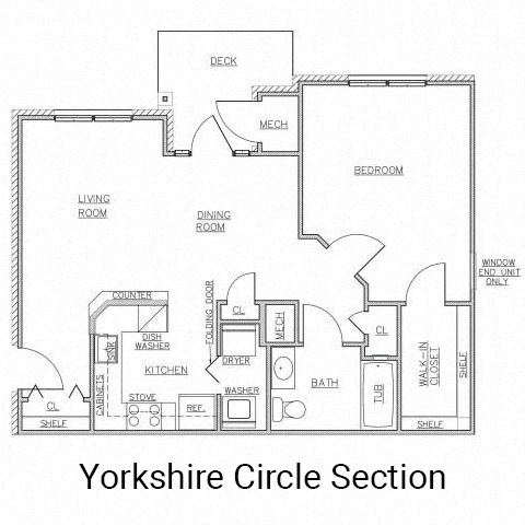 Floor plan for 1 bed, 1 bath, 806 sqft